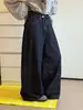 Loufu Otoño Nuevo Estilo Coreano Retro Moderno Cinturilla Puños Color Crudo Jeans Sueltos Pierna Ancha Pantalones para Mujer