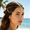 Moda Europea y Americana Accesorios Sencillos para el Cabello Cadena de Pelo Dorada con Forma de Corazón y Borla de Pedrería Cinta para el Cabello Accesorios de Novia