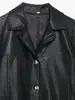 Chaqueta de Cuello Solapa de Mujer Botonadura Simple Moda Botones Cuero PU Recubierto Invierno Nuevo Estilo Transfronterizo Europeo y Americano