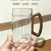 Taza de media luna con separación de té y agua para uso doméstico, mango de madera, vidrio de borosilicato alto, resistente al calor, vaso de vidrio recto engrosado