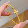 Pulseira Elástica de Contas Trevo de Quatro Folhas Diamante Completo Retrô de Luxo Leve Estilo Francês Simples Requintada Versátil Flor Bracelete Aberto para Mulheres