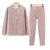 Conjunto de ropa interior térmica de terciopelo alemán para mujeres de mediana edad y ancianas, otoño e invierno, ropa para madre, cárdigan, engrosado, a prueba de frío, terciopelo de cordero, top de otoño, pantalones de otoño