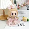 Macaron da Segunda Geração Caixa Surpresa Labubu Roupas Pingente de Rosto de Vinil Labubo Wa Vestido de Alça Chapéu de Palha