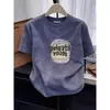 Camiseta de manga corta de algodón puro gris oscuro con hombros rectos para mujer, tendencia ins, versátil, elegante, top que reduce la edad, estiliza el temperamento, Verano 2026