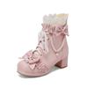 Botas Nuevas para Mujer con Lazo Dulce y Perlas Tacón Grueso Tacón Medio Cordones Delanteros Encaje Botines Cortos de Princesa Botas Lolita