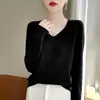 Suéter para mujer, capa base, top de punto de forro polar Andy, estilo nuevo, colección otoño/invierno transfronteriza, corte holgado, listo para usar, cuello en V, manga larga