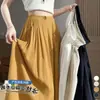 Ropa para Mujer: Pantalones Anchos de Lino Seda Hielo para Mujer, Cintura Semi-Elástica de Verano, Plisados, Caída Suelta, Casual de Algodón y Lino, Pantalones Falda Yamamoto