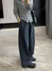 Pantalones de pierna ancha con costura central para mujer cintura elástica tacto algodón pantalones hoz otoño holgados adelgazantes pantalones casuales caída perezosa
