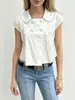 Camisa de Muñeca Estilo Coreano para Mujer 2026 con Botones Redondos Grandes de Doble Fila, Mangas Cortas, Mangas Acampanadas, Top para Mujeres Petites, Venta al por Mayor de Nicho