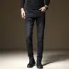 Jeans negros de alta gama a la moda de Hong Kong para hombre, estilo primavera y otoño, elásticos, versátiles, casuales, corte ajustado, pantalones largos skinny para otoño