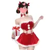 Conjunto de Lencería Cosplay de Reno Rojo Terciopelo Navideño de un Solo Hombro