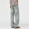 Jeans Masculino Azul Claro Primavera e Verão 2026 Versátil Solto de Barra Reta Tendência High-End Casual Lavado Calça Longa