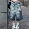 Pantalones vaqueros cropped de moda estilo americano con estampado de cadena pintado en aerosol para mujer, nuevos shorts rectos holgados de cintura alta para el verano de 2026