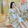 Camisola de seda de algodão feminina primavera e outono verão pijama fino coreano meninas doces celebrantes online explosões ao vivo casa outwear saia