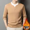 Sudadera de Manga Larga para Hombre Otoño/Invierno 2026 Falsa de Dos Piezas Lisa Doble Cuello Informal Versátil Bloque de Color Parche Base Camiseta Superior