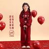 Conjunto de Año Nuevo para Niñas 2026 Nuevo Conjunto Deportivo de Dos Piezas con Sudadera y Pantalones Deportivos Rojos con Lazo para Año Nuevo