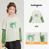 Pudding Haru Ropa Infantil Camiseta 2026 Verano Nuevo Estilo Camiseta Infantil de Manga Larga Algodón con Sensación de Hielo Camiseta Falsa de Dos Piezas para Niñas