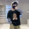 Camiseta de Manga Larga para Niños con Cuello Redondo, Versátil, Dibujos Animados Lindos, Ropa de Primavera y Otoño, Top Patchwork Falso de Dos Piezas para Niños
