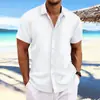 2025 Cross-Border Amazon Aliexpress Nova Camisa Casual Solta de Manga Curta Jacquard de Algodão e Linho para Homem Respirável