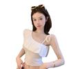 Deseo Puro Dulce Chica Caliente Cuello Inclinado Camisola de Un Hombro con Volantes Ropa Exterior de Verano para Mujer Top Corto de Estilo Occidental Único