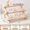 Estante de Almacenamiento Estilo Madera Natural Organizador de Escritorio para Cosméticos y Figuras Estante de Exhibición de Escalera Multicapa de Madera Maciza Soporte de Exhibición Decorativo