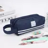 Estuche creativo de doble capa, gran capacidad, bolsa de papelería portátil para estudiantes de primaria, estuche simple de tela Oxford con doble cremallera al por mayor
