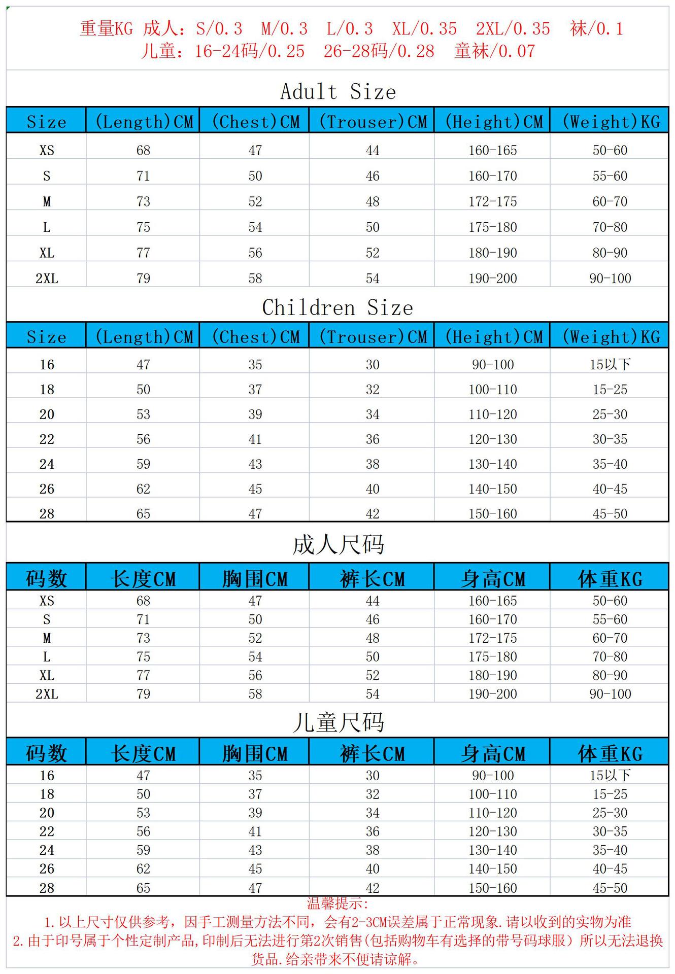 正确尺码表