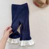 Leggings de Primavera e Outono para Meninas Estilo Coreano da Moda com Renda e Costura Canelada Calças Flare da Moda
