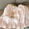Novidade de Outono Pijama Feminino Algodão Nuvem Estilo Ins Japonês Fofo Manga Longa Urso Roupa de Casa Conjunto de Duas Peças com Bojos