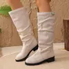 Novas botas de camurça de cano alto para o inverno transfronteiriço, botas longas estilo europeu e americano de tamanho grande, tamanho 42, botas empilhadas de comércio exterior