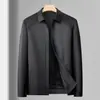 Chaqueta de Cuero Haining Nueva de Alta Calidad para Hombre de Primavera y Otoño, Chaqueta de Cuero Fina Casual con Cuello Solapa, Abrigo de Papá, Estilo Fino de Primavera y Otoño