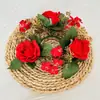Guirlanda de Velas Simulada com 3 Rosas e Pequenas Flores Silvestres para Decoração de Casa no Dia dos Namorados e Mesa de Halloween