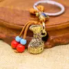 Llavero creativo de latón retro para bolsa de la suerte, cubo para llaves de coche, llavero de una hoja de la fortuna, colgante de cobre puro, puesto