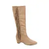 Botas de moda de cano alto para inverno 2026, estilo coreano, tendência, para mulheres, de salto alto, que aumentam a altura, com salto plataforma, bico quadrado, com franjas, de cano longo