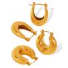 Pendiente de aro hueco cilíndrico grueso de acero de titanio simple europeo y americano para mujer, pendientes lisos de acero de titanio chapado en oro sólido de 18 quilates, joyería