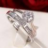 Anillo de diamantes artificiales con incrustaciones de amor de seis garras, propuesta de anillo de bodas, anillo de pareja, ceremonia de boda, accesorios falsos, boca abierta, par