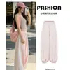 Producto Nuevo Verano 2026 Mismo Estilo que Song Yuqi Pantalones Jogger Rosas de Linterna para Mujer, Deportivos Casuales Sueltos de Pierna Recta Pierna Ancha