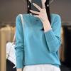 Algodão mercerizado anti-pilling malha de outono inicial design feminino senso de nicho gola redonda vazado manga longa blusa de base top