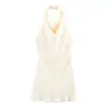 Comercio Exterior al por Mayor Transfronterizo Ropa para Mujer Verano Estilo Europeo y Americano Espalda Descubierta Textura de Satén de Seda Vestido Corto de Cuello Halter para Mujer