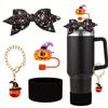 Tampa de palha de Halloween Stanley Cup pingente decorativo de abóbora preto grande laço acessórios de Natal palha