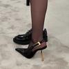 Zapatos de Tacón Alto de Alta Gama para Salir para Mujer 2024 Verano Nuevos Punta Puntiaguda Huecos Tacón Súper Alto Hebilla Metálica Stiletto Zapatos Elegantes