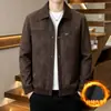 Chaqueta cálida de cuero sintético de cabra para hombre para otoño e invierno con forro de terciopelo, abrigo de solapa engrosada, ropa casual para hombres jóvenes y de mediana edad