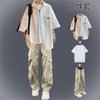 Traje de Verano de Manga Corta, Chaqueta Camisa Waffle Blanca, Casual Juvenil, Atuendo Masculino Fresco y Moderno, Conjunto Completo