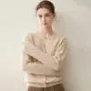 Estilo luxo leve~Cardigã 100% caxemira pura para mulheres, suéter de tricô trançado com gola V espesso, peça de outer wear simples e elegante