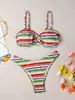 Traje de baño separado de comercio electrónico transfronterizo europeo y americano para mujer, bikini de rayas coloridas, pantalones de triángulo sexys para aguas termales, conjunto de dos piezas