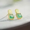 Pendientes de botón Huibao Li de Plata S925 Cuadrados de Jade Africano Simples Modernos Versátiles Nicho Frescos para el Trabajo