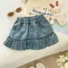 Saia Jeans Meia-Calça para Meninas Ningli Nova Saia Curta de Verão para Bebê com Babados Saia Justa no Quadril para Crianças Pequenas Saia Cauda de Peixe Tendência