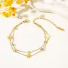 Pulsera Exquisita Estilo Retro de Hong Kong para Mujer, Acero Inoxidable Dorado de 18K, Diseño de Nicho, Cadena de Doble Capa con Cierre Qt