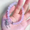 Pulseira de Cristal de Jade Púrpura Natural Lavanda para Mulheres, Contas de Cristal da Sorte, Pulseira de Cristal Urso Prateado, Presente de Casal