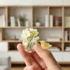 Ornamento de flor de simulação de vidro, tamanho mini, 4 flores+vaso+pássaro, design de arranjo de flores